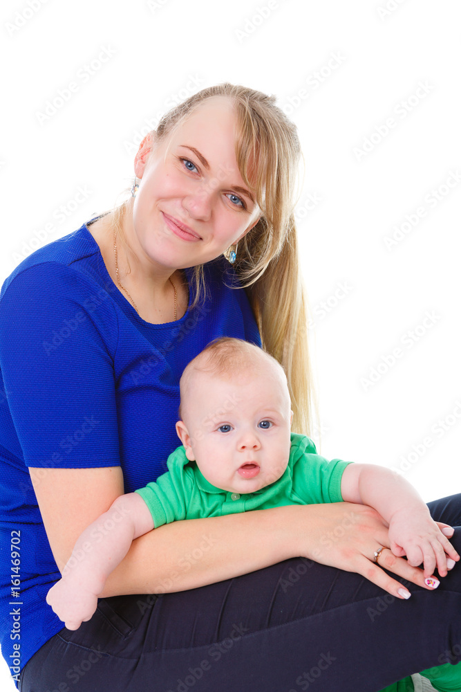 Happy and smiling Young mother and son, mom playing With Their Baby kid boy 4 month old. Isolated on White Background. Concept happy family Happy and smiling Young mother and son, mom playing With Their Baby kid boy 4 month old. Isolated on White Background. Concept happy family