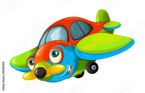 cartoon happy traditional plane with propeller smiling and flying