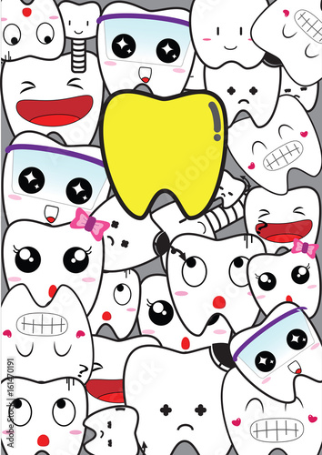 Tooth vector background. Cute emotion tooth cartoons.