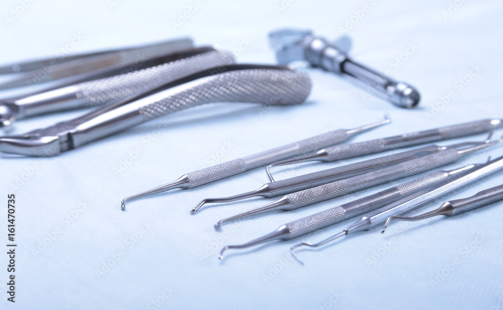 Set of metal medical equipment tools for teeth dental care Set of metal medical equipment tools for teeth dental care