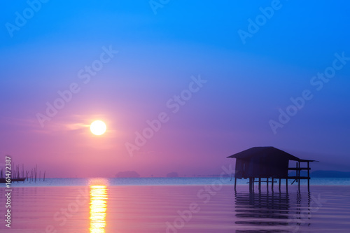 Sunset sky on the lake with soft light in south of Thailand.