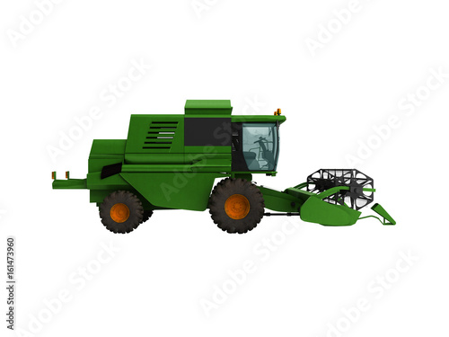 Combine harvester green 3d render on white background no shadow