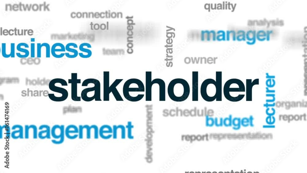 Stakeholder animated word cloud, text design animation. Stakeholder animated word cloud, text design animation.