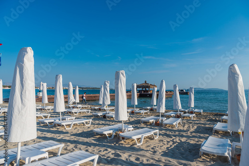 Fototapeta Naklejka Na Ścianę i Meble -  Cesme, Turkey - June 17, 2017 : Ilica Beach view in June. Ilica Beach is popular tourist destination in Turkey.