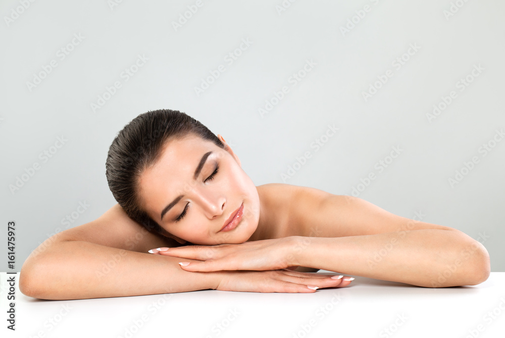 Spa Woman Relaxing. Beautiful Spa Model Smiling Spa Woman Relaxing. Beautiful Spa Model Smiling