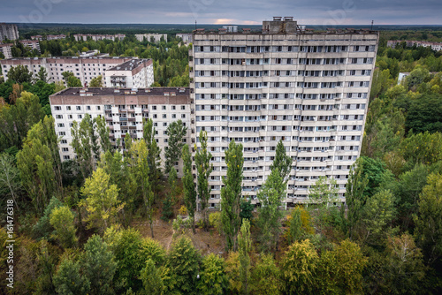 16 storey apartment building in abandoned Pripyat city in Chernobyl Exclusion Zone, Ukraine © Fotokon