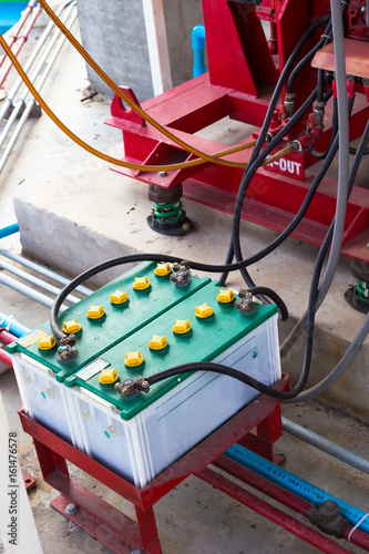 Batteries of an Diesel engine driven fire pump. photo