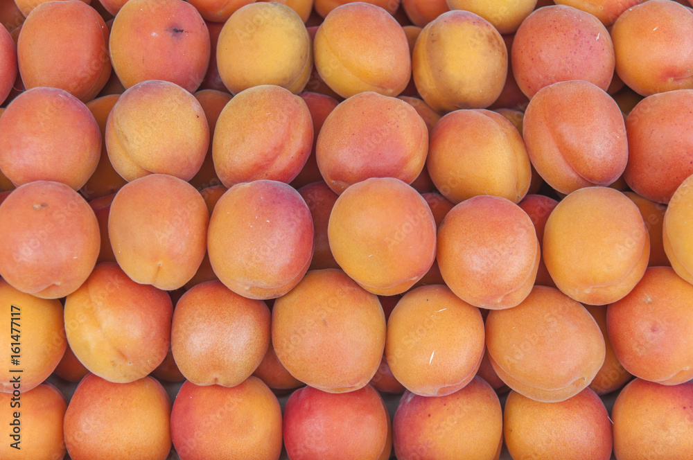Fresh healthy peach on farmer agricultural market on morning sunny day close Fresh healthy peach on farmer agricultural market on morning sunny day close