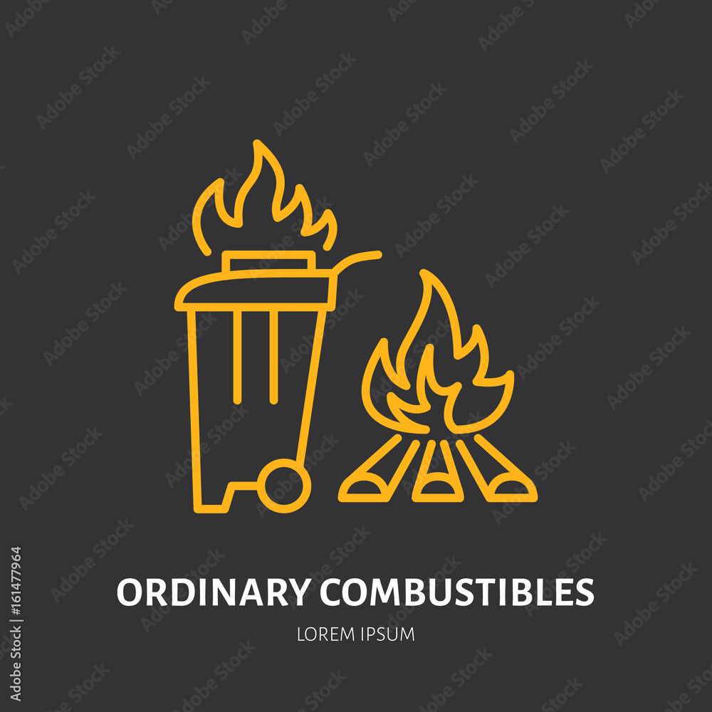 Fire extinguisher flat line sign of ordinary combustibles fire type