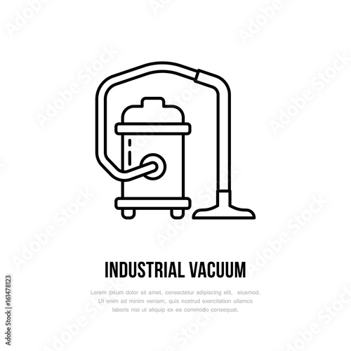 Industrial vacuum cleaner flat line icon, logo. Vector illustration of household appliance for housework equipment shop or cleaning service.