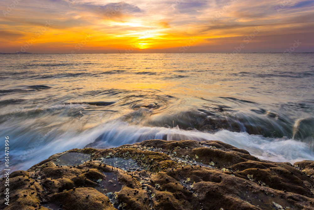 Seascape during sundown. Beautiful natural summer seascape. The photo was taken with a long exposure.