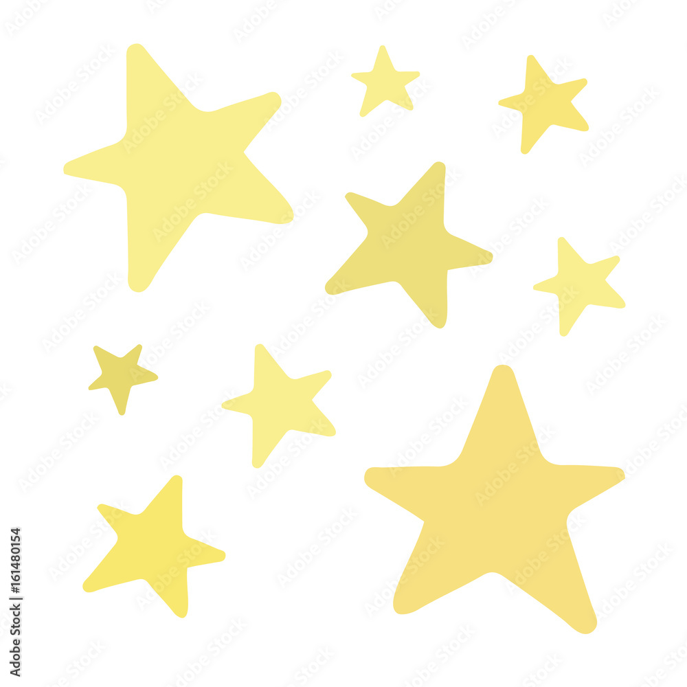 Set of golden and yellow shiny stars. Vector illustration doodle