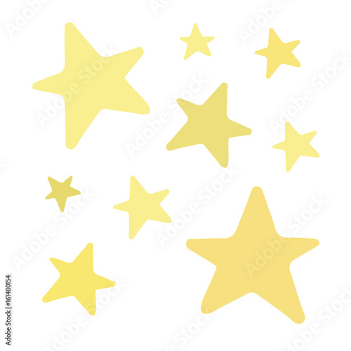 Set of golden and yellow shiny stars. Vector illustration doodle cartoon drawing. Hand drawn sparkle stars isolated. Star icons.