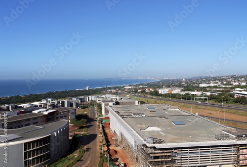 Commercial Urban Coastal Landscape Against Blue Durban City Skyline photo