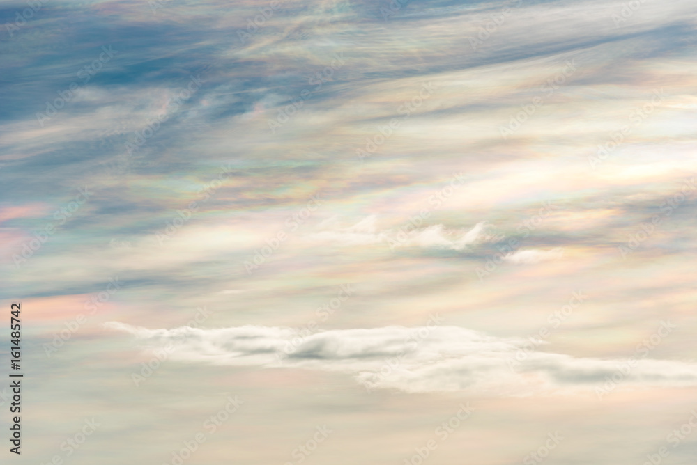 Beautiful iridescent cloud Irisation or rainbow cloud.