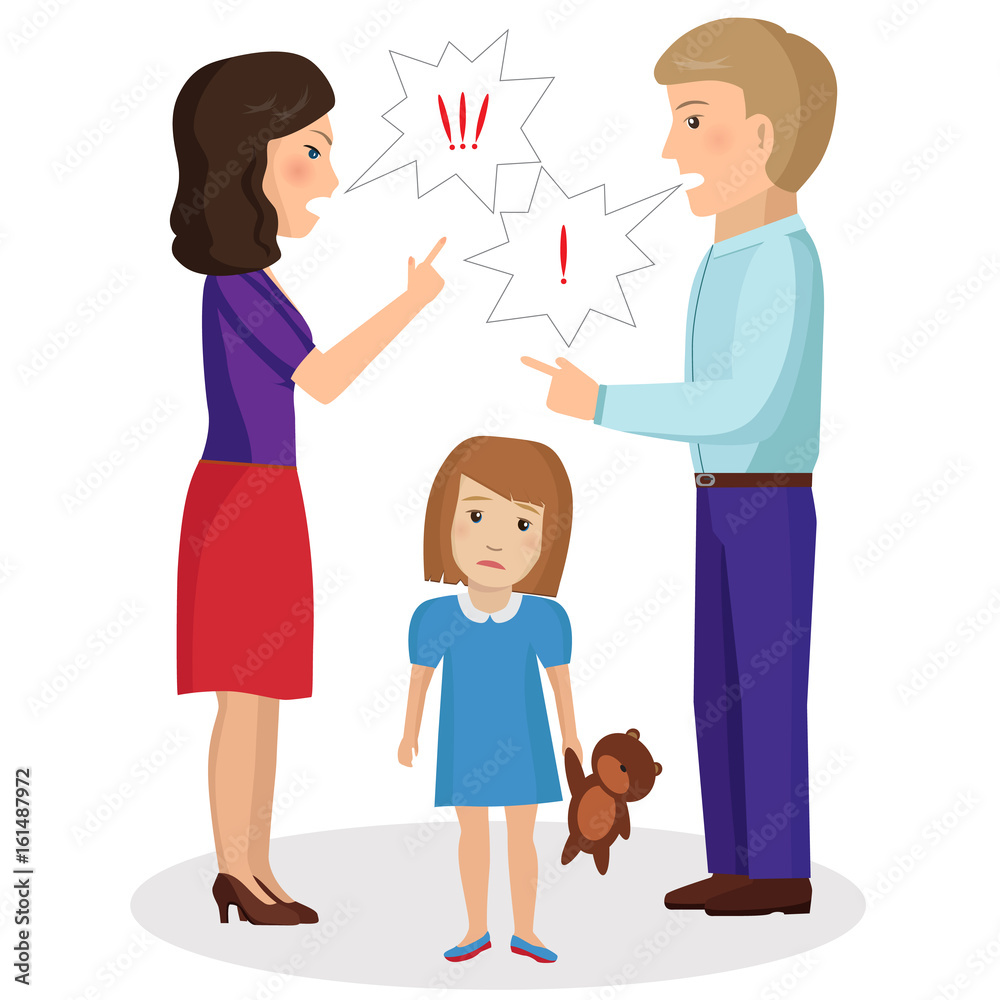 Child is experiencing because of a quarrel parents. Vector Illustration