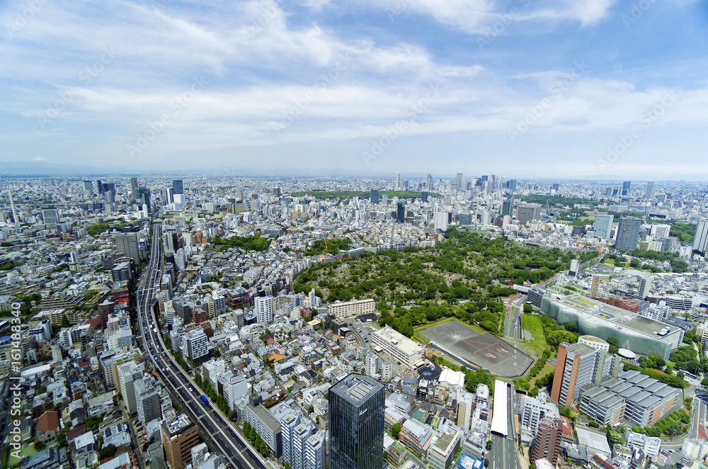 東京都市風景　六本木から望む都心全景　新宿　池袋　渋谷　緑