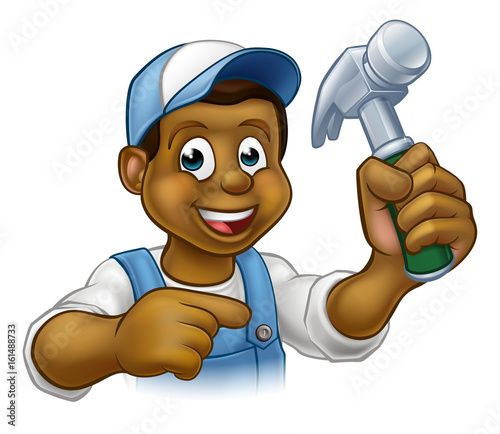 Black Carpenter Handyman Cartoon Character