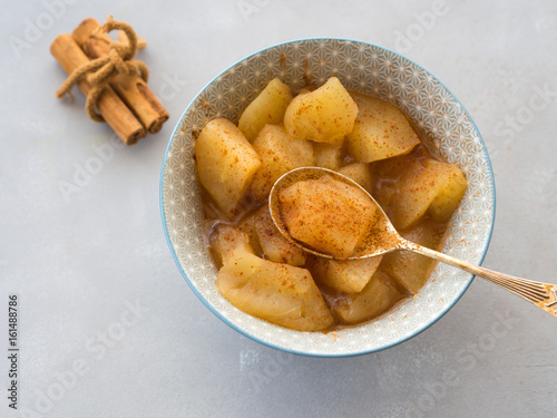 Baked apple with cinnamon. No sugar fruit diet dessert