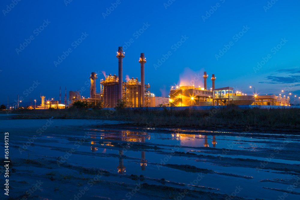 Industrial power plant at twilight.