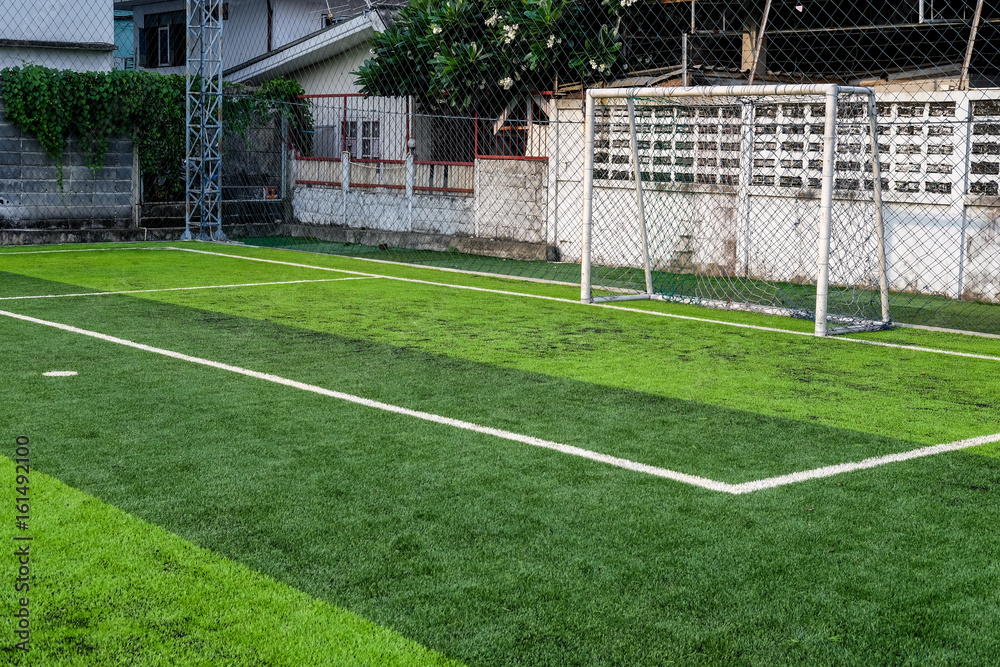 Fototapeta premium Artificial turf,soccer field,White stripe on the artificial soccer field