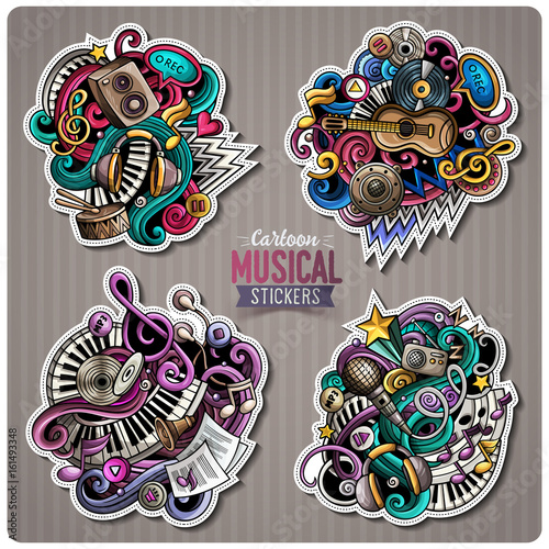 Set of vector Music cartoon stickers