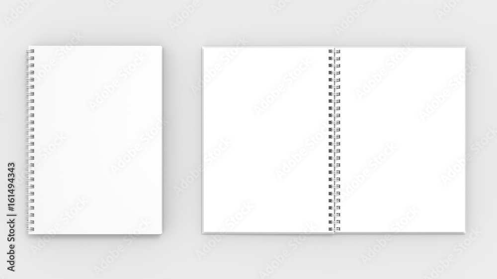 Spiral binder notebook mock up isolated on soft gray background. 3D illustrating. - obrazy, fototapety, plakaty 