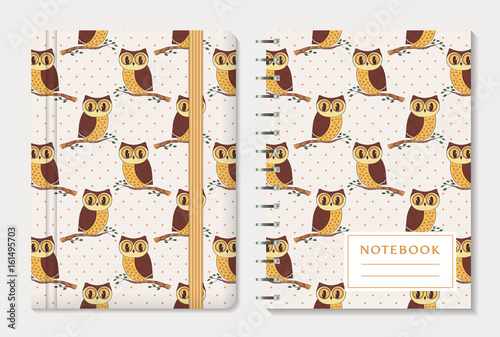 Notebook covers with owls. Vector set. photo