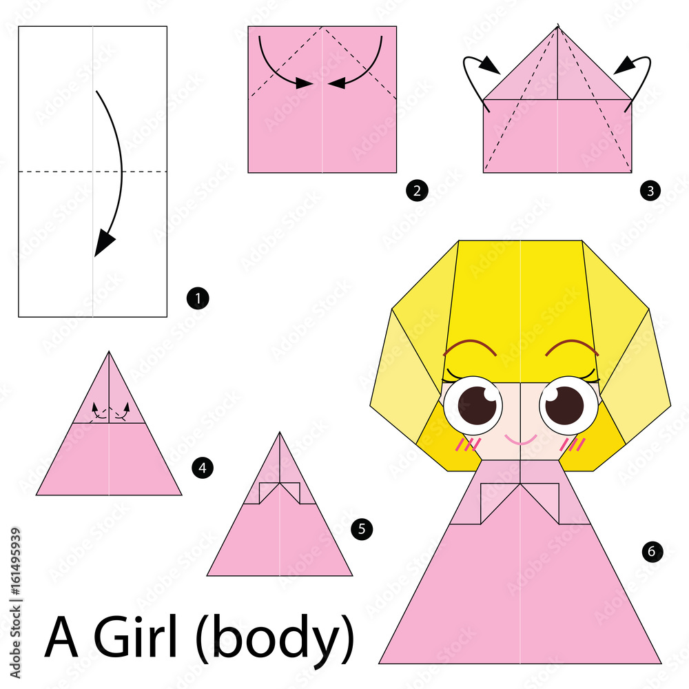 Step by step instructions how to make origami A Girl(body). Stock Vector |  Adobe Stock