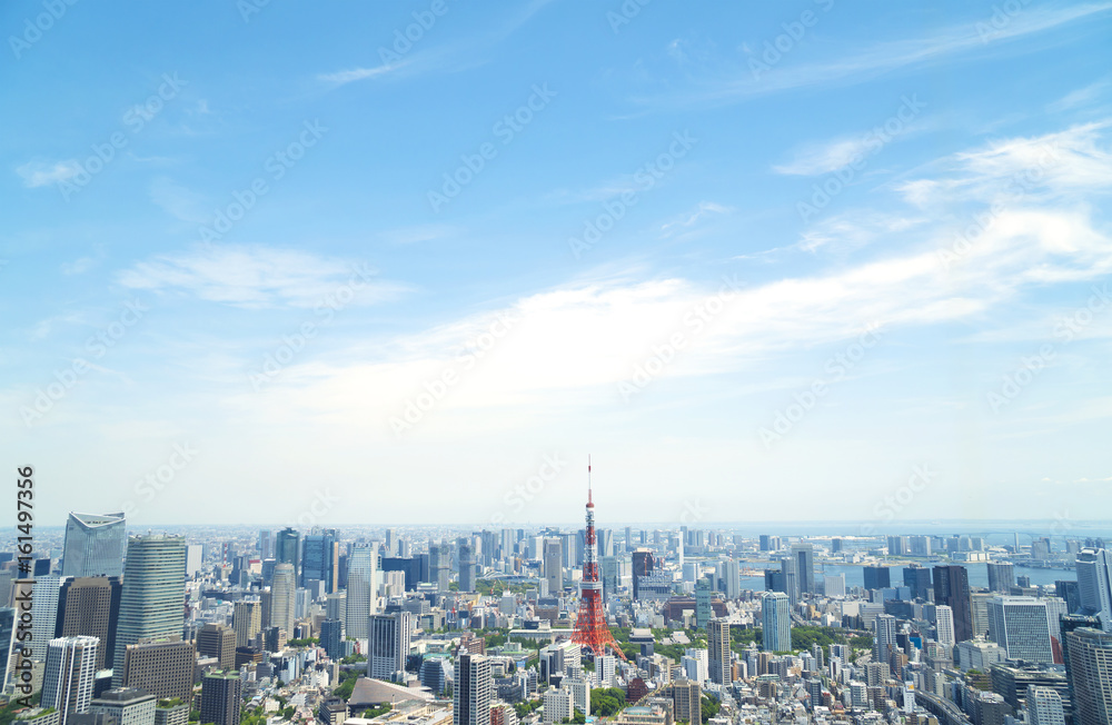 東京都市風景　東京タワー　六本木から望む東京湾方面