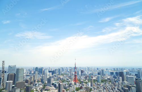 東京都市風景 東京タワー 六本木から望む東京湾方面