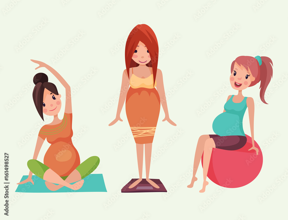 Pregnancy motherhood people expectation concept happy pregnant woman character life with big belly vector illustration