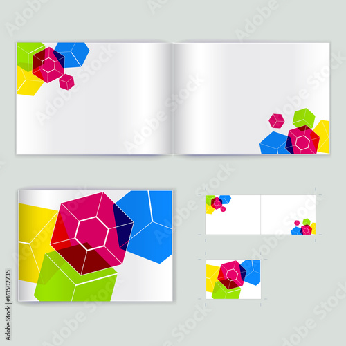 Corporate booklet promotion template with color elements. Vector company brichure business style for advertising, report or guideline. Stationery template with abstract pattern theme illustration.