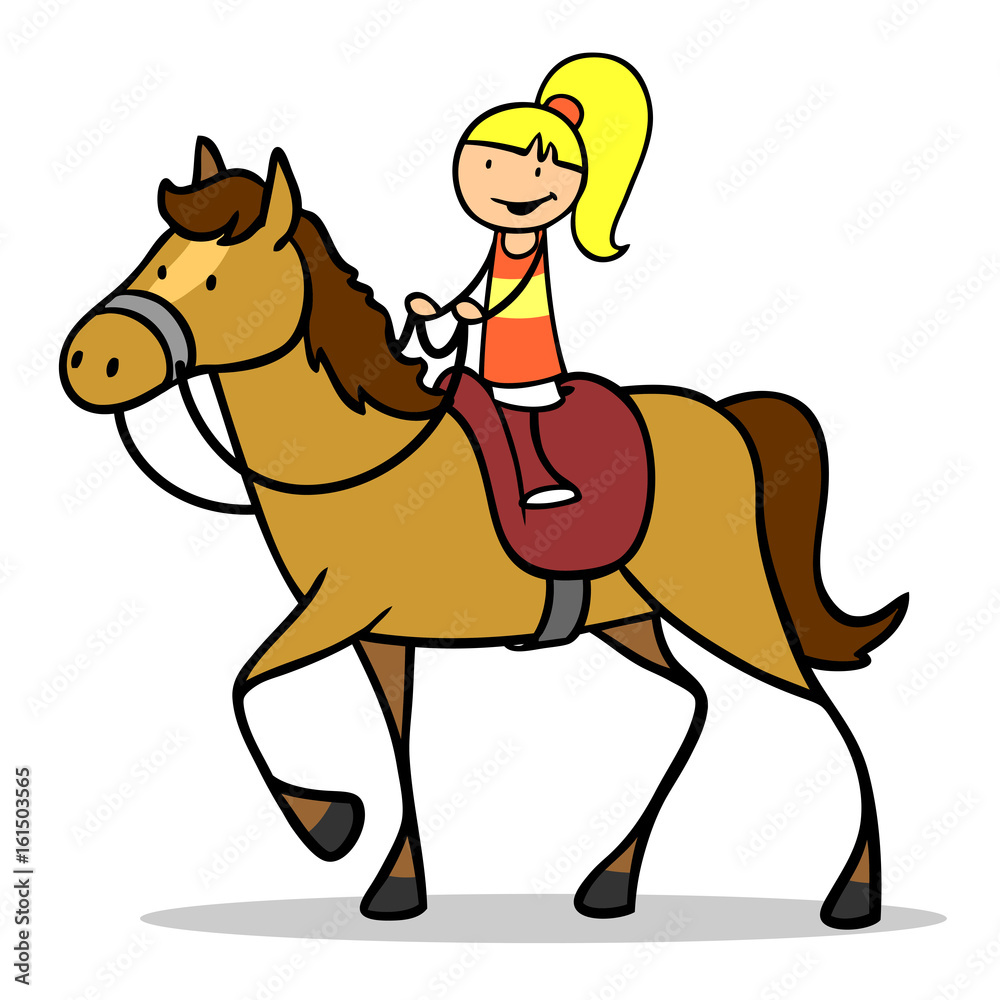 Mädchen beim Reiten auf Pferd Stock Illustration | Adobe Stock