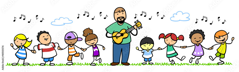 Kinder singen Lieder im Kindergarten Stock-Illustration | Adobe Stock