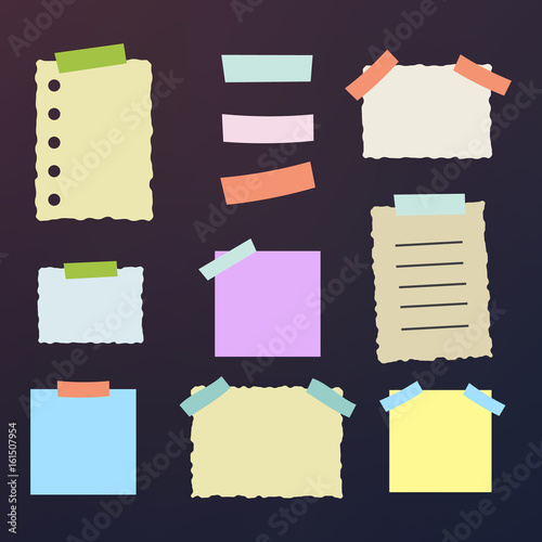 Sticky papers with adhesive sellotape stripes sheet page for reminder message