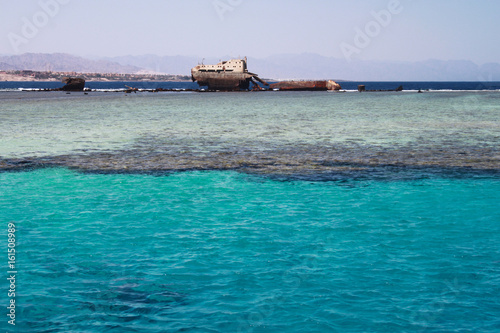 Fototapeta Naklejka Na Ścianę i Meble -  Broken ship, Red sea, Egypt, blue water
