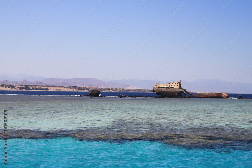 Broken ship, Red sea, Egypt, blue water