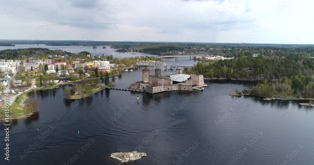 Olavinlinna, Cinema 4k aerial view around olavinlinna medival castle, in Savonlinna, Uusimaa, Finland Olavinlinna, Cinema 4k aerial view around olavinlinna medival castle, in Savonlinna, Uusimaa, Finland