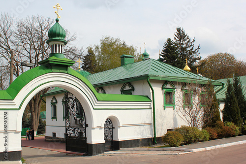 Entrance gate to the Holy Trinity church and monastery in Kitaevo, Kiev, Ukraine. photo