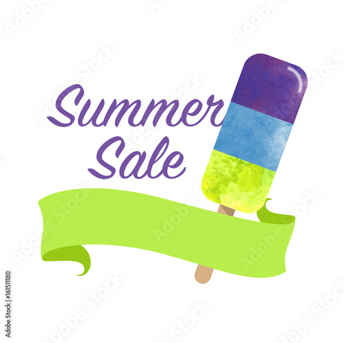 Colorful watercolor texture vector popsicle summer sale promotion banner title template