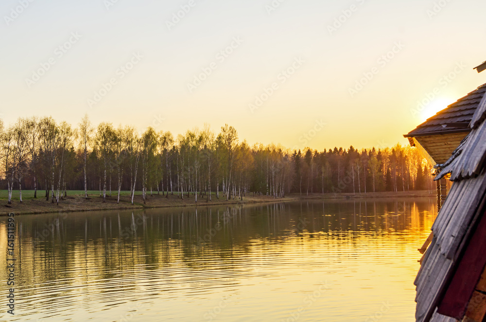 Rest on the lake at sunset in summer