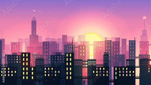 Urban City Nightscape - Vector Illustration.