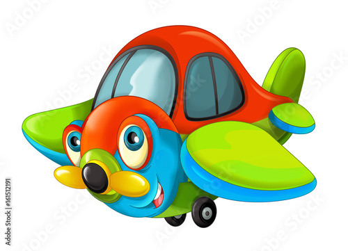 cartoon happy traditional plane with propeller smiling and flying