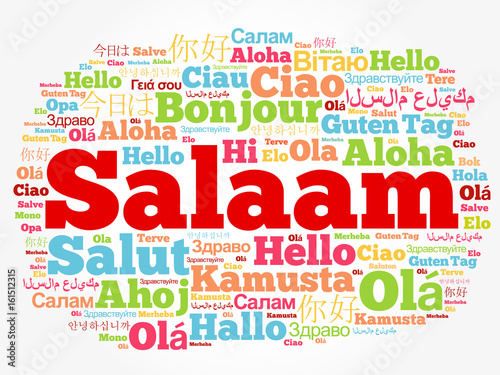 SALAAM (Hello Greeting in Persian,Farsi) word cloud in different languages of the world, background concept