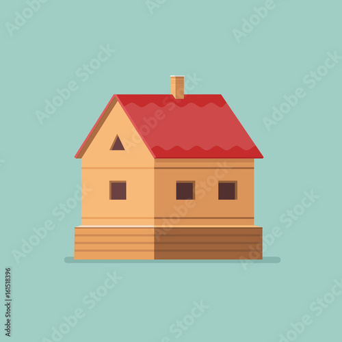 Graphic Decorative house. Landscape in a minimalist style against. Buying  selling a hut. Flat Vector illustration.