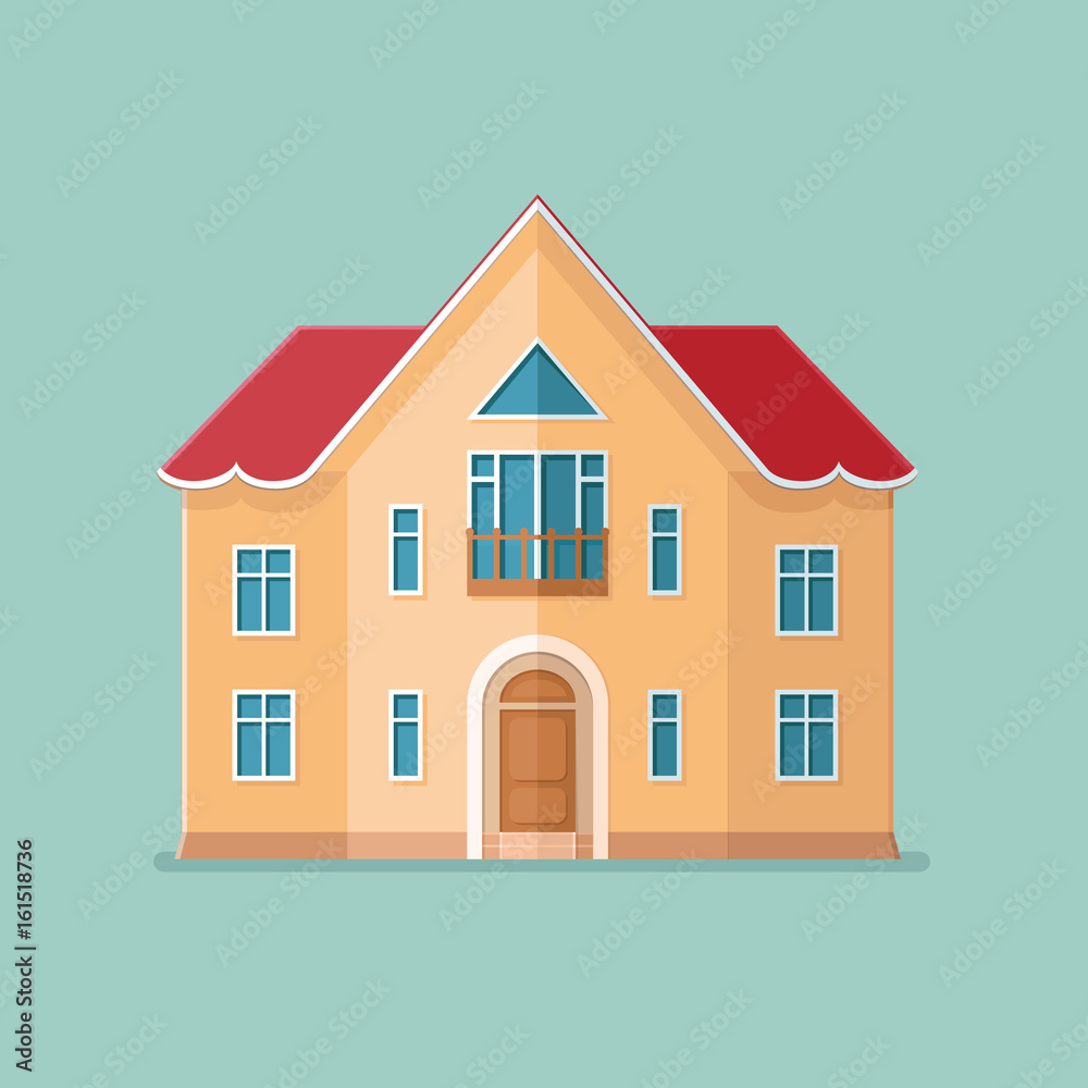 Graphic Decorative house. Landscape in a minimalist style against. Buying, selling a hut. Flat Vector illustration. Graphic Decorative house. Landscape in a minimalist style against. Buying, selling a hut. Flat Vector illustration.