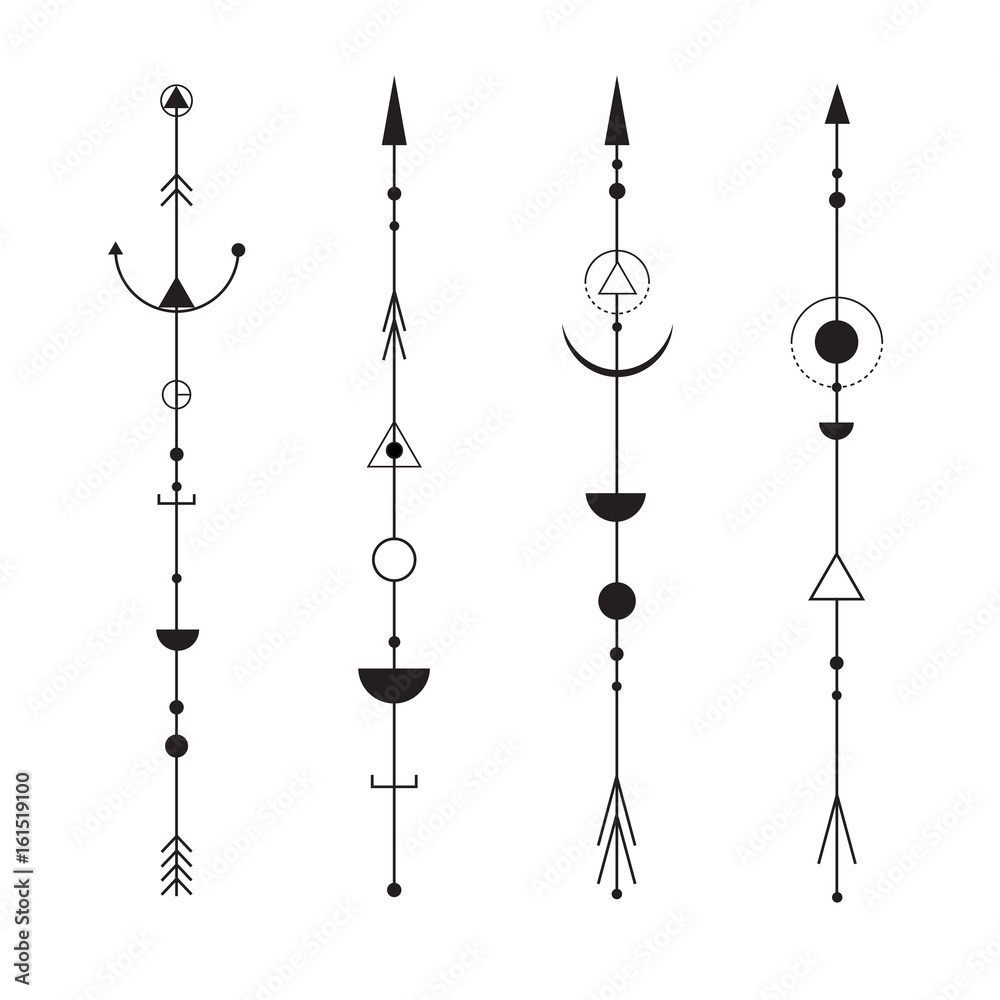 Set of abstract arrows - tattoo, design elements. Minimalism Stock Vector
