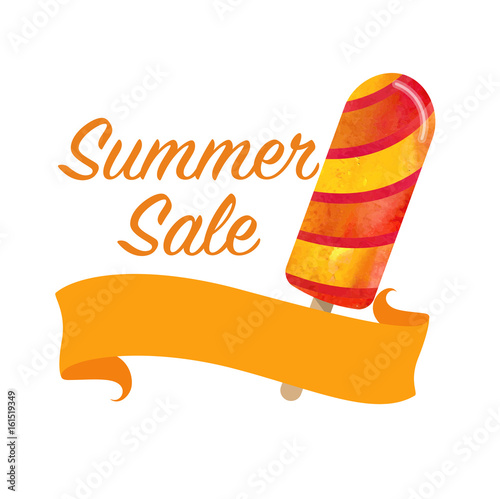 Colorful watercolor texture vector popsicle summer sale promotion banner title template