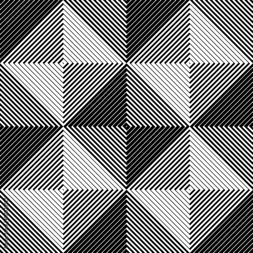 Abstract vector seamless op art pattern. Monochrome moire ornament.